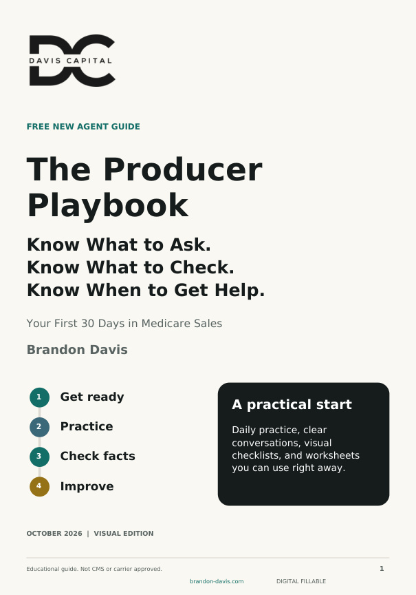 Cover of The Producer Playbook: Your First 30 Days in Medicare Sales by Brandon Davis